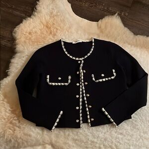 Sandro Black and White Trimmed Cardigan